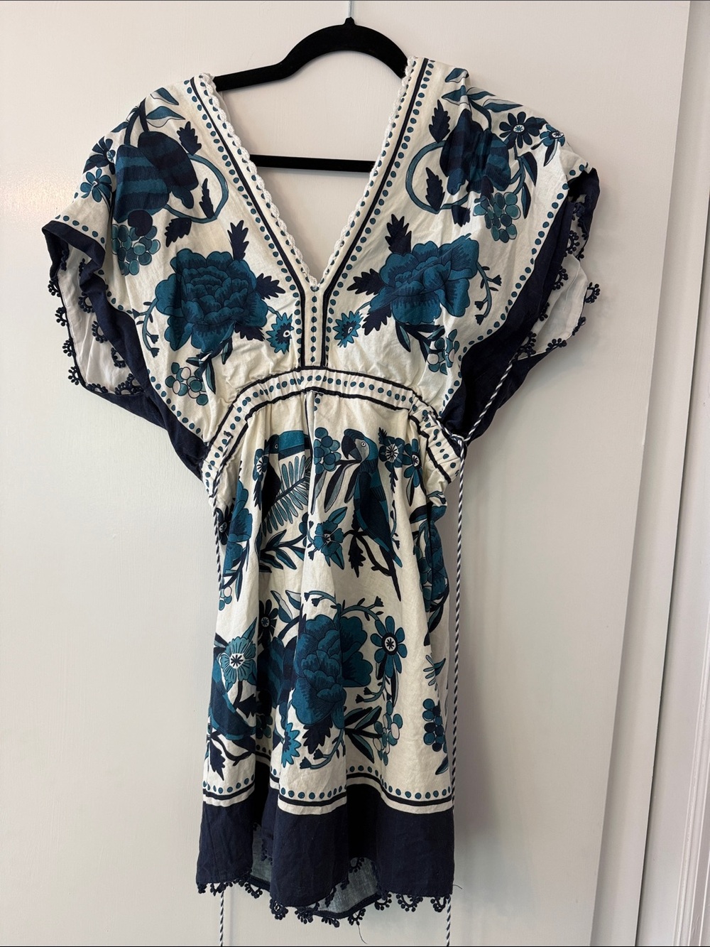 FARM Rio White Dress with Teal & Navy Floral Print